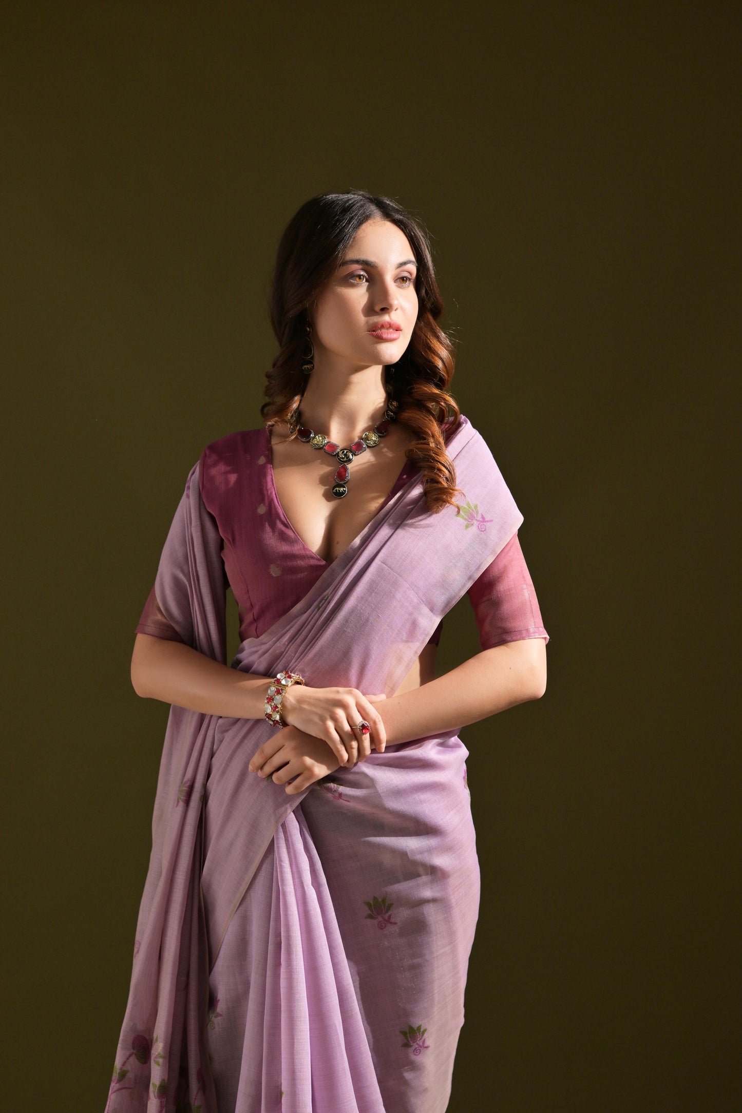 Dhiyona GR Women's Florance Lavender Muga Cotton Jamdani Saree