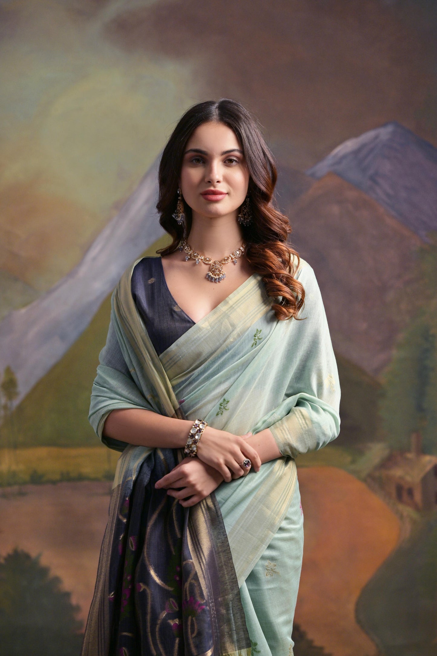 Dhiyona GR Women's Sky Blue Woven Muga Silk Saree