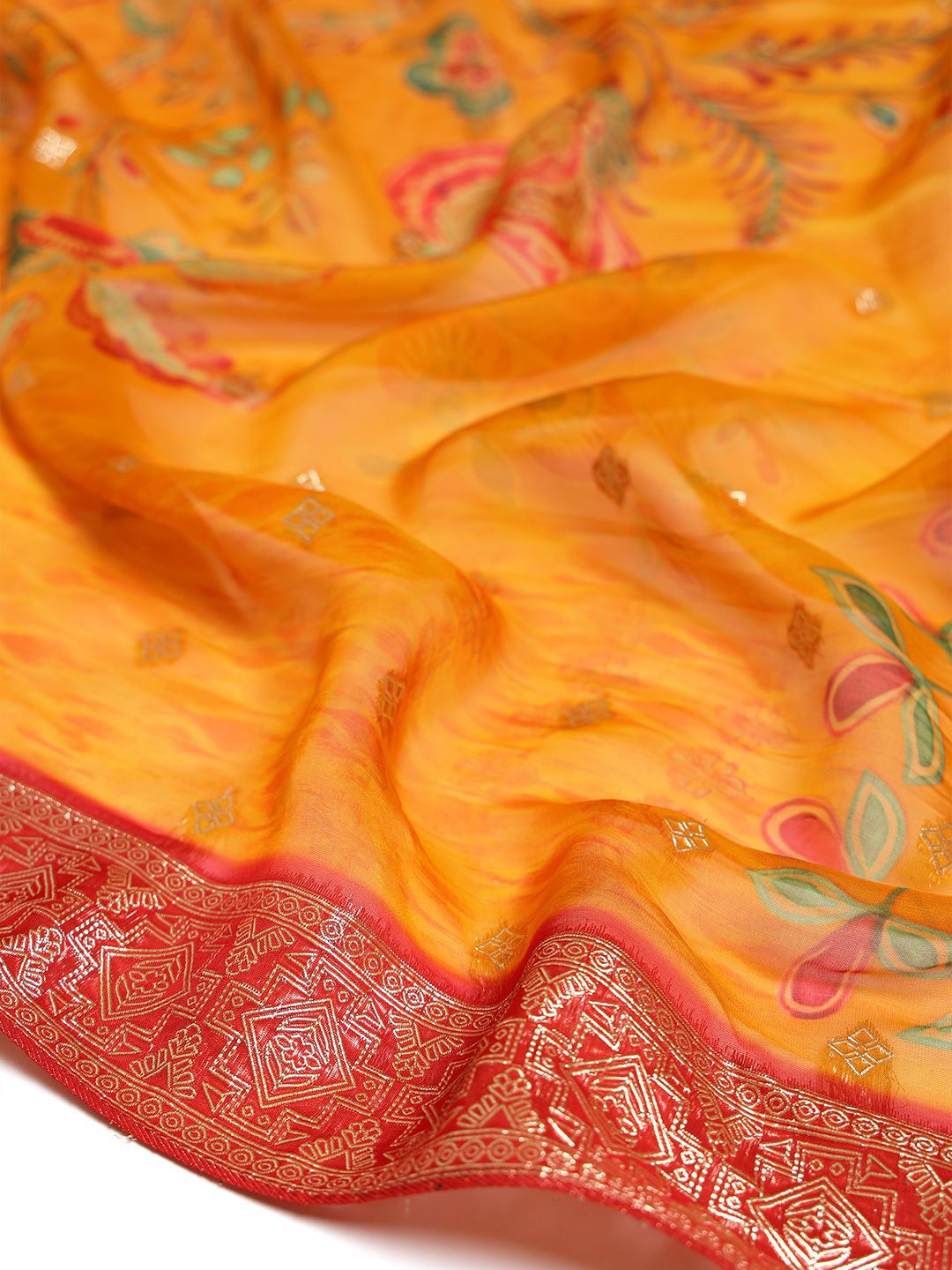 Dhiyona SO Women's Floral Printed Beads and Stones Organza Straight Kurta With Trouser And Dupatta