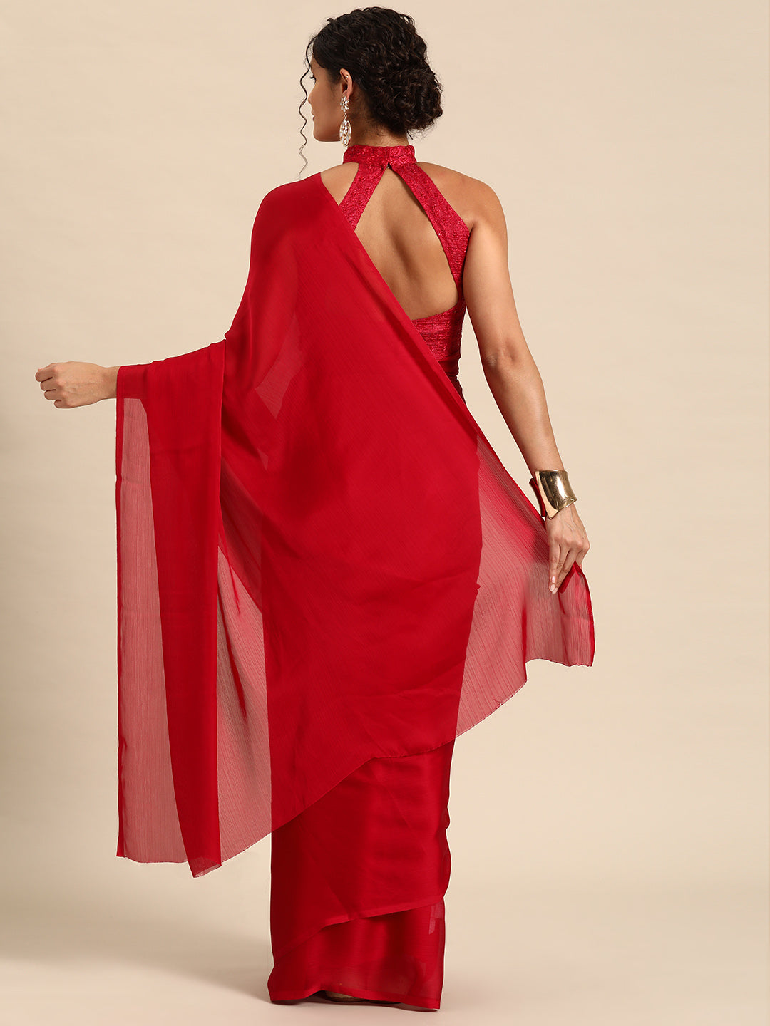 Dhiyona GR Women's Naaz Cherry Red Satin Saree