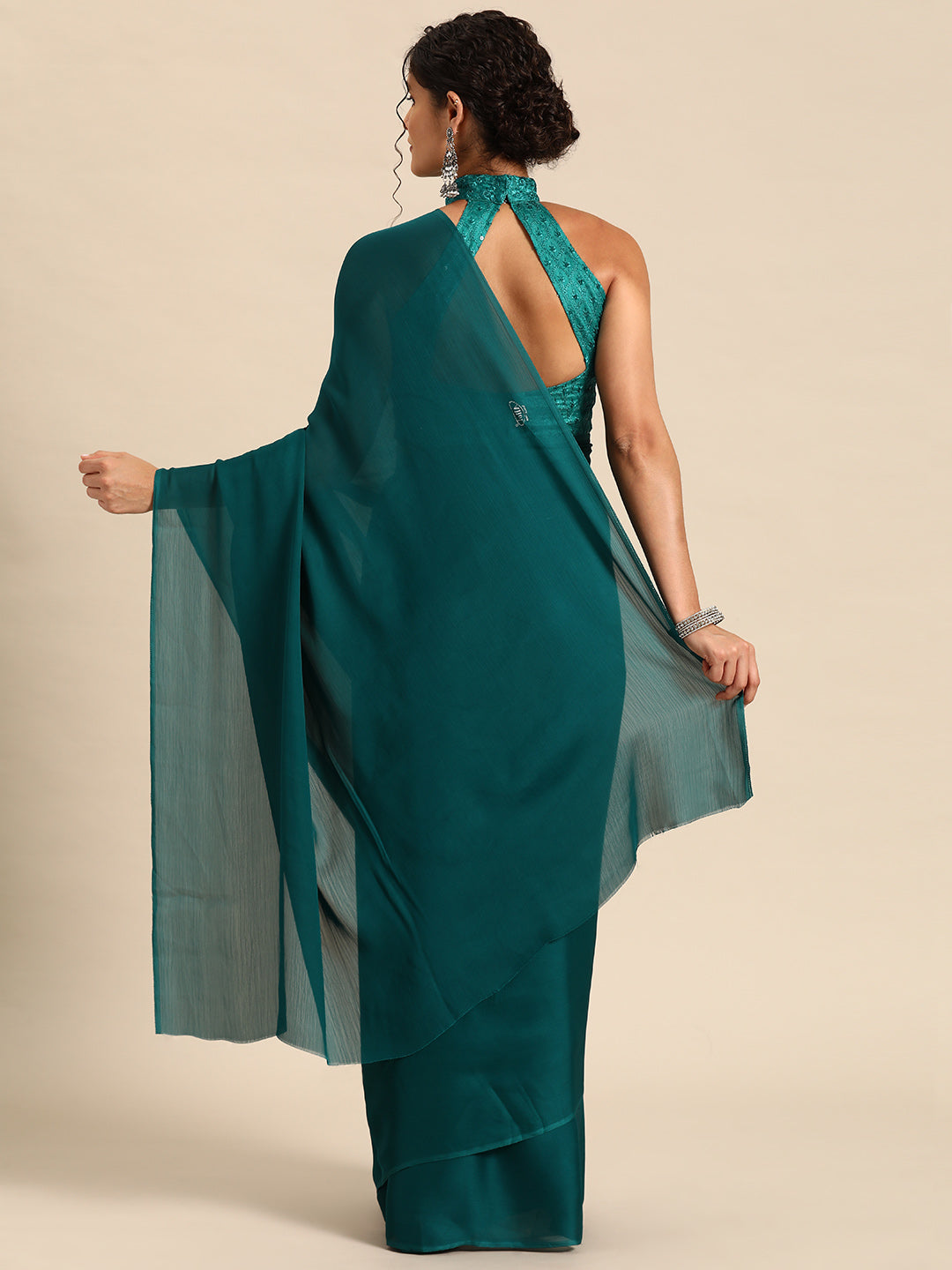 Dhiyona GR Women's Naaz Teal Satin Saree