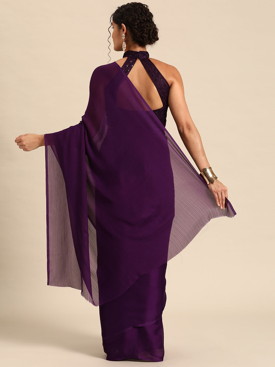 Dhiyona GR Women's Naaz Plum Wine Satin Saree