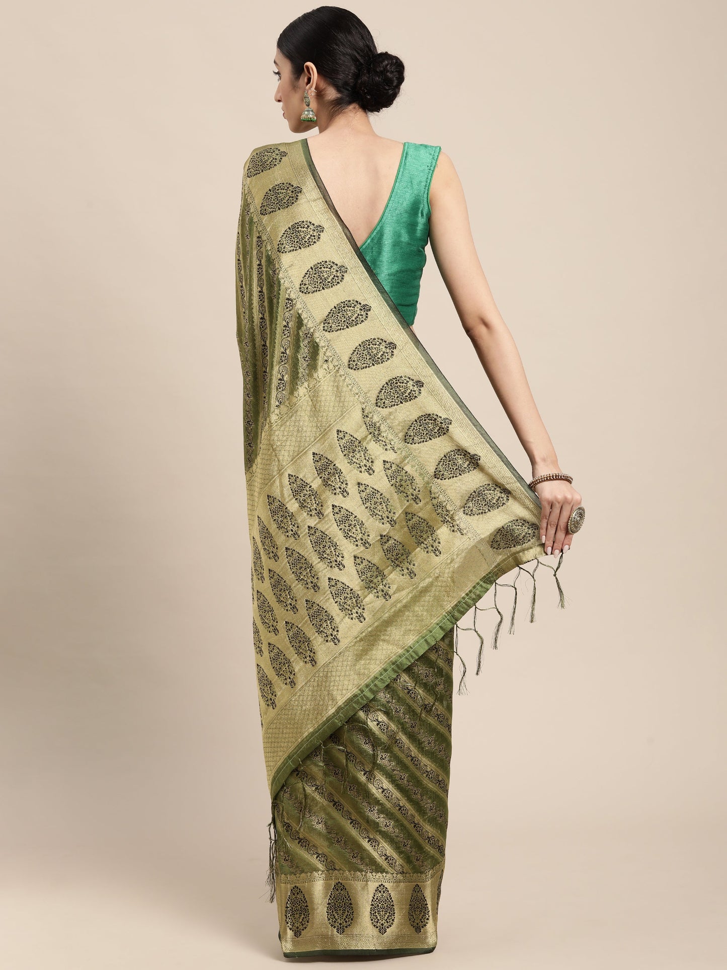 Dhiyona GR Women's Natasha Olive Green Organza Saree