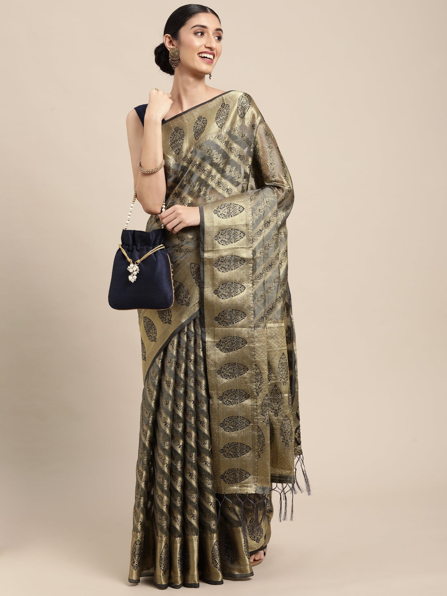 Dhiyona GR Women's Natasha Neutral Grey Organza Saree