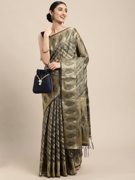 Dhiyona GR Women's Natasha Neutral Grey Organza Saree