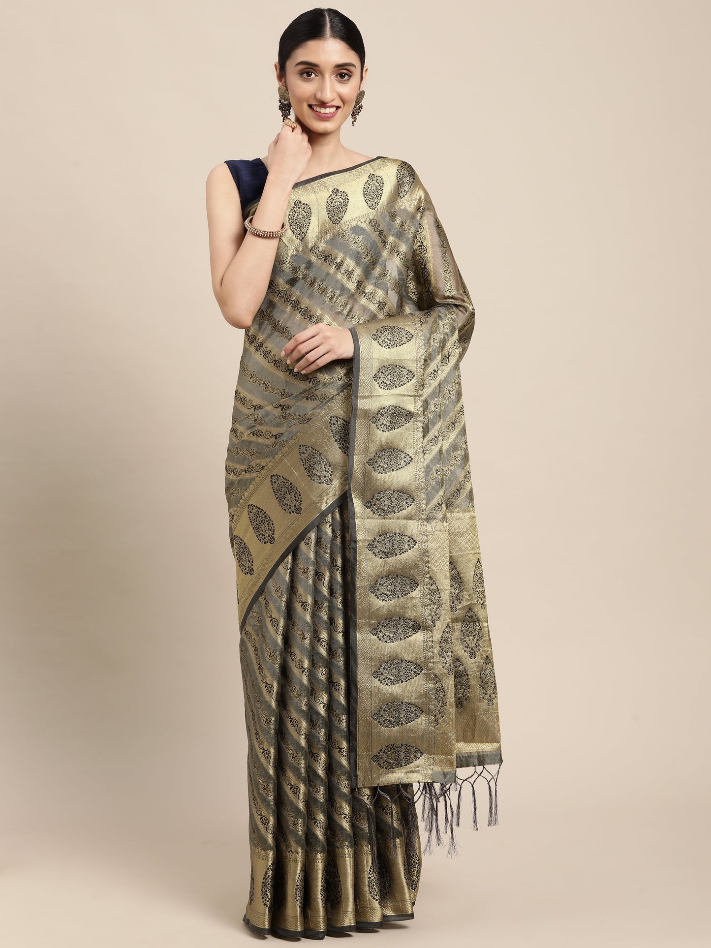 Dhiyona GR Women's Natasha Neutral Grey Organza Saree