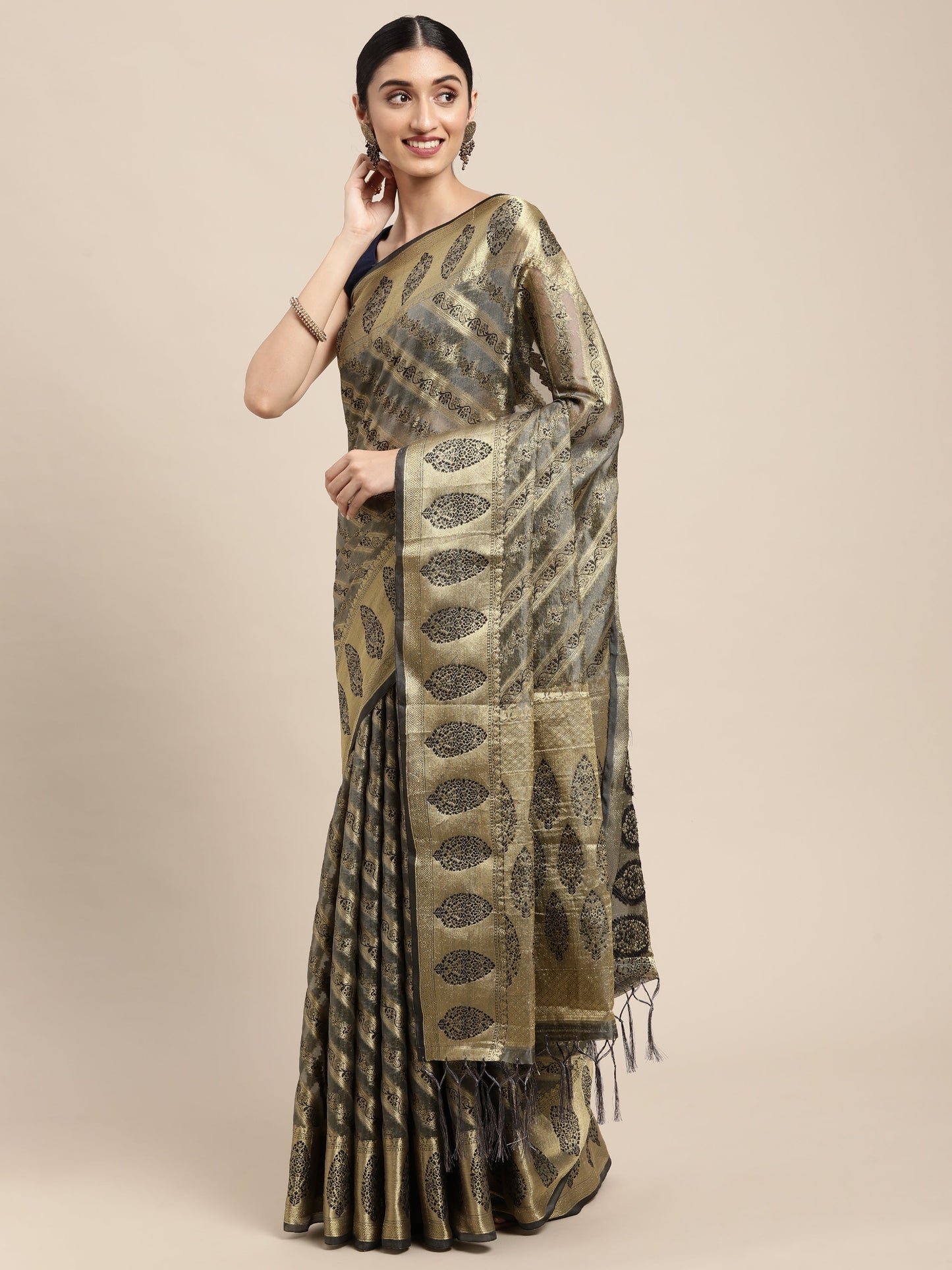 Dhiyona GR Women's Natasha Neutral Grey Organza Saree