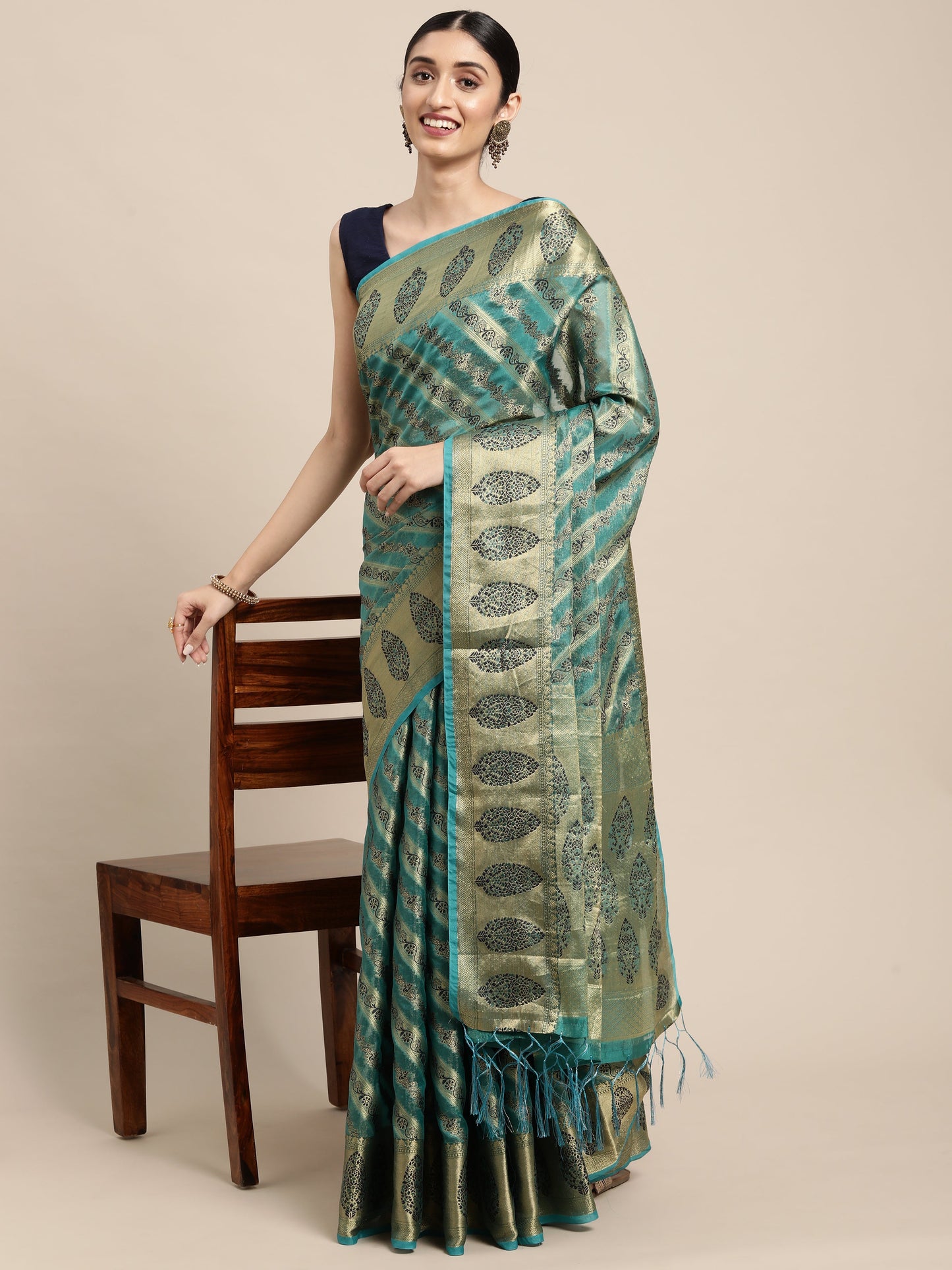 Dhiyona GR Women's Natasha Tiffany Blue Organza Saree