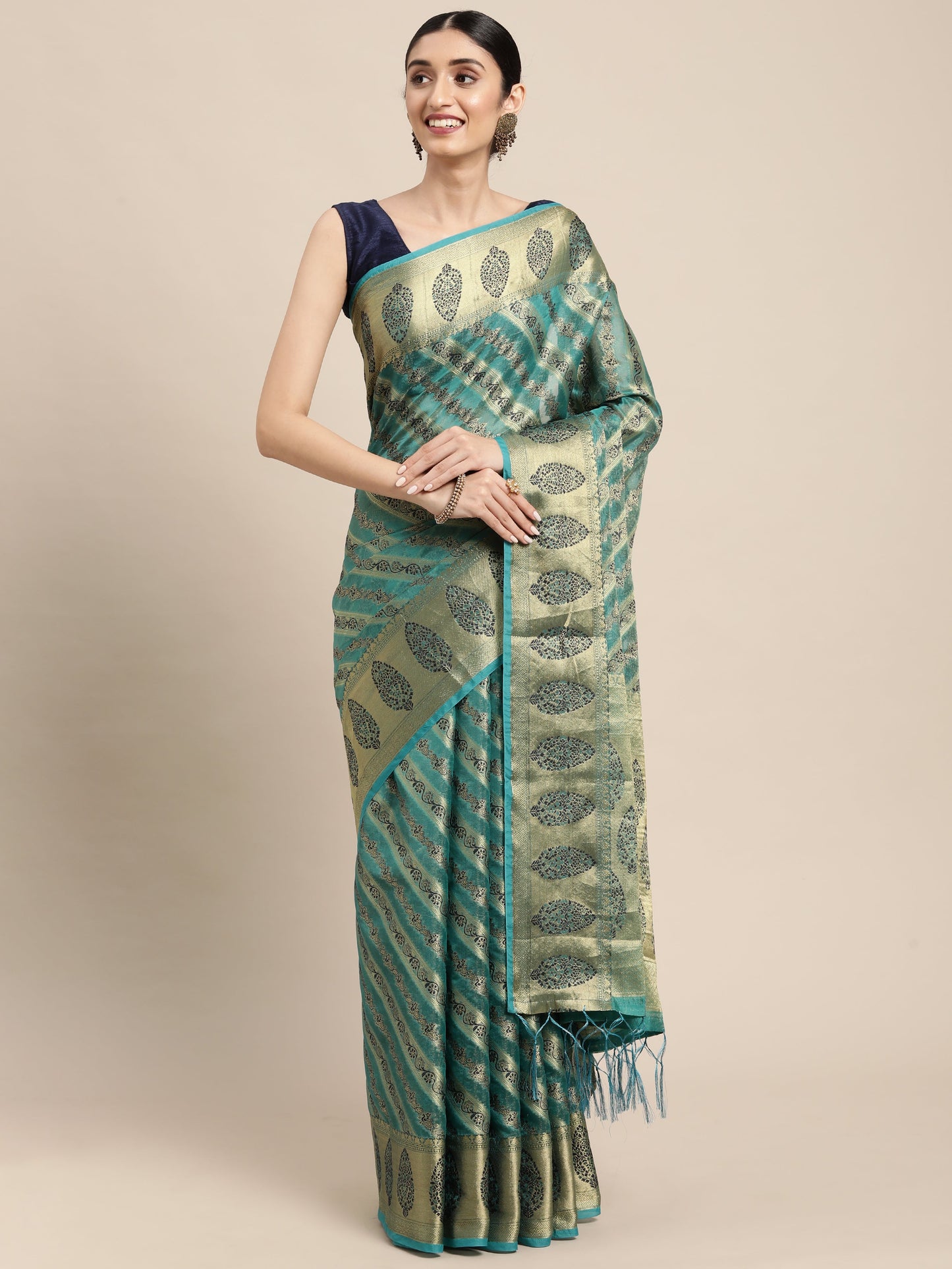 Dhiyona GR Women's Natasha Tiffany Blue Organza Saree