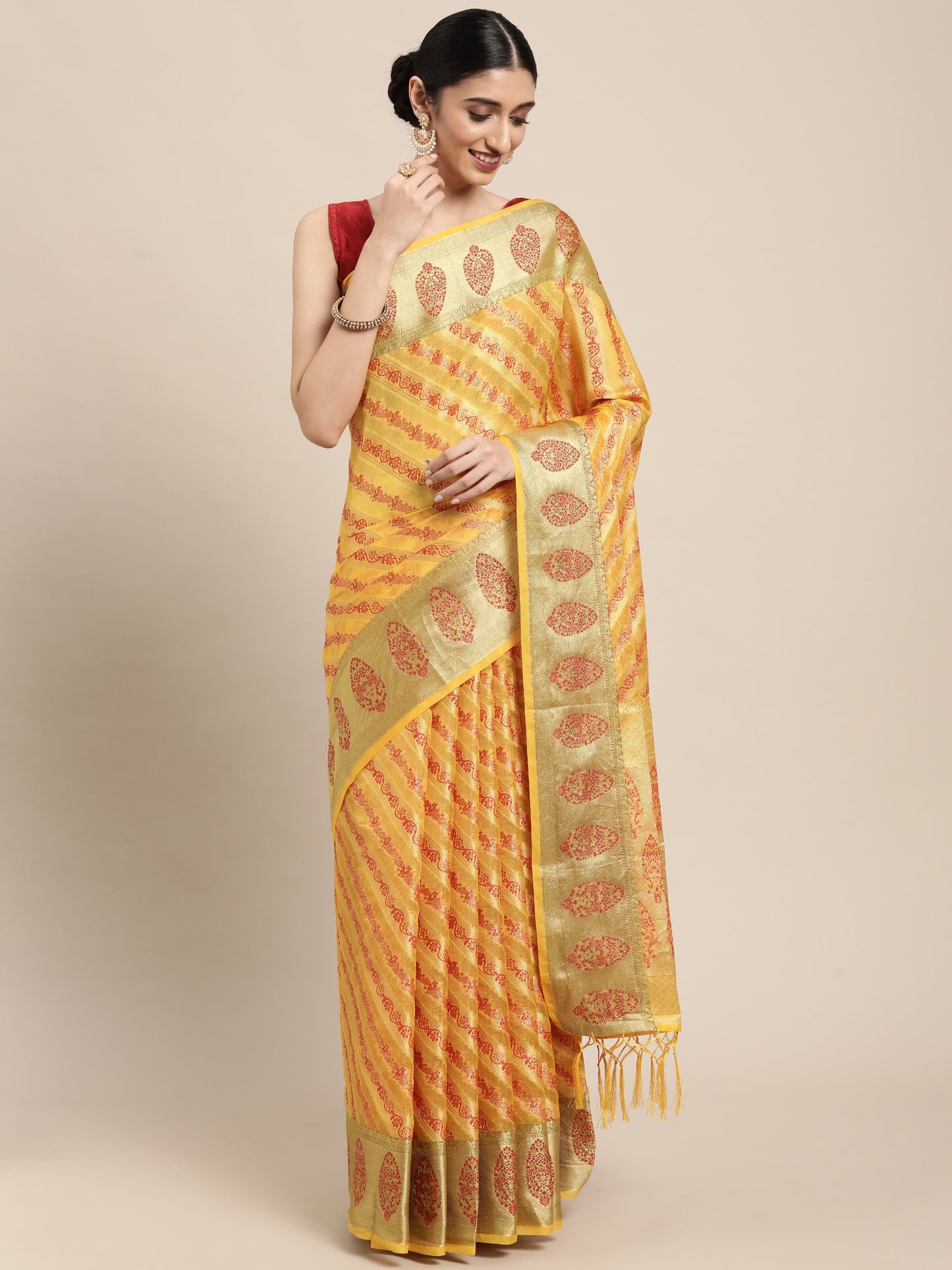 Dhiyona GR Women's Natasha Butter Yellow Organza Saree