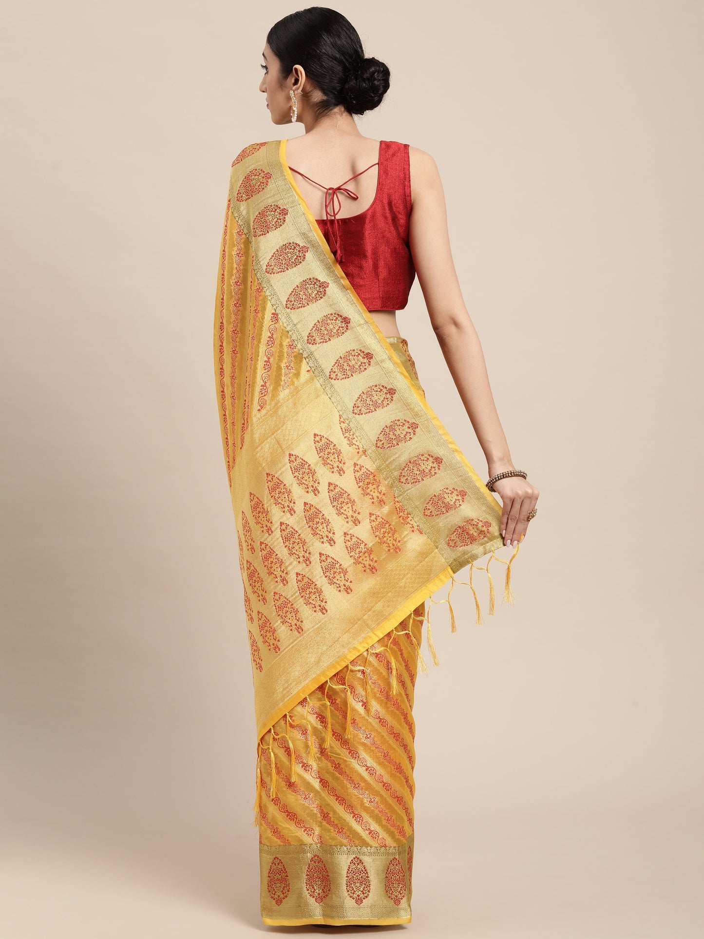 Dhiyona GR Women's Natasha Butter Yellow Organza Saree