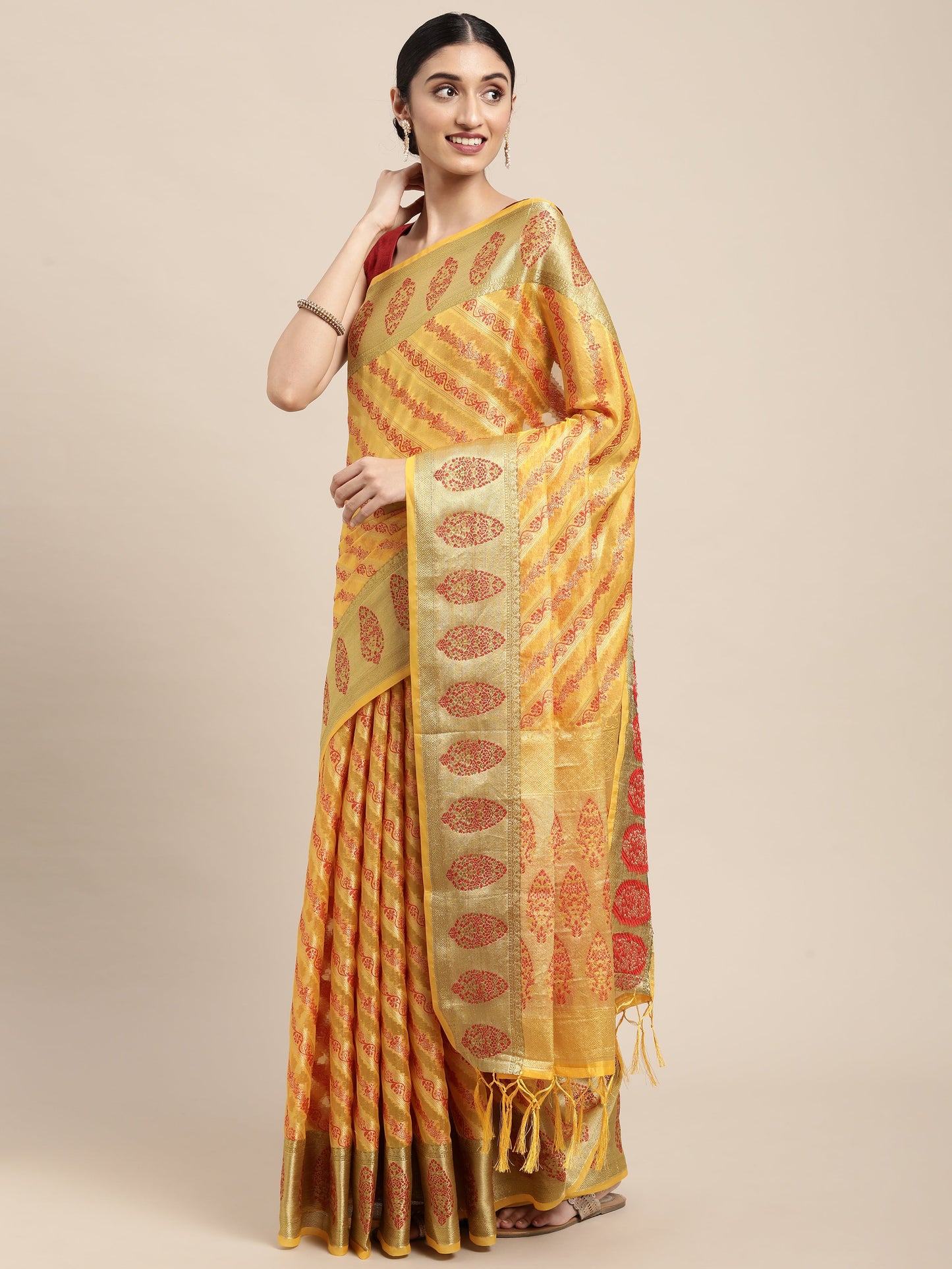 Dhiyona GR Women's Natasha Butter Yellow Organza Saree