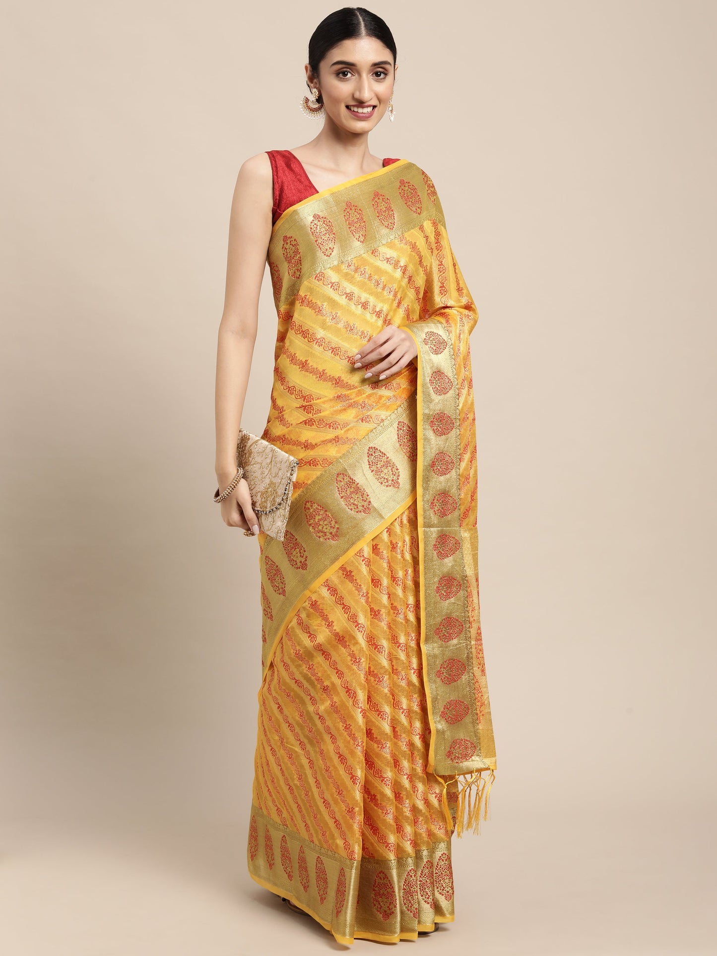 Dhiyona GR Women's Natasha Butter Yellow Organza Saree