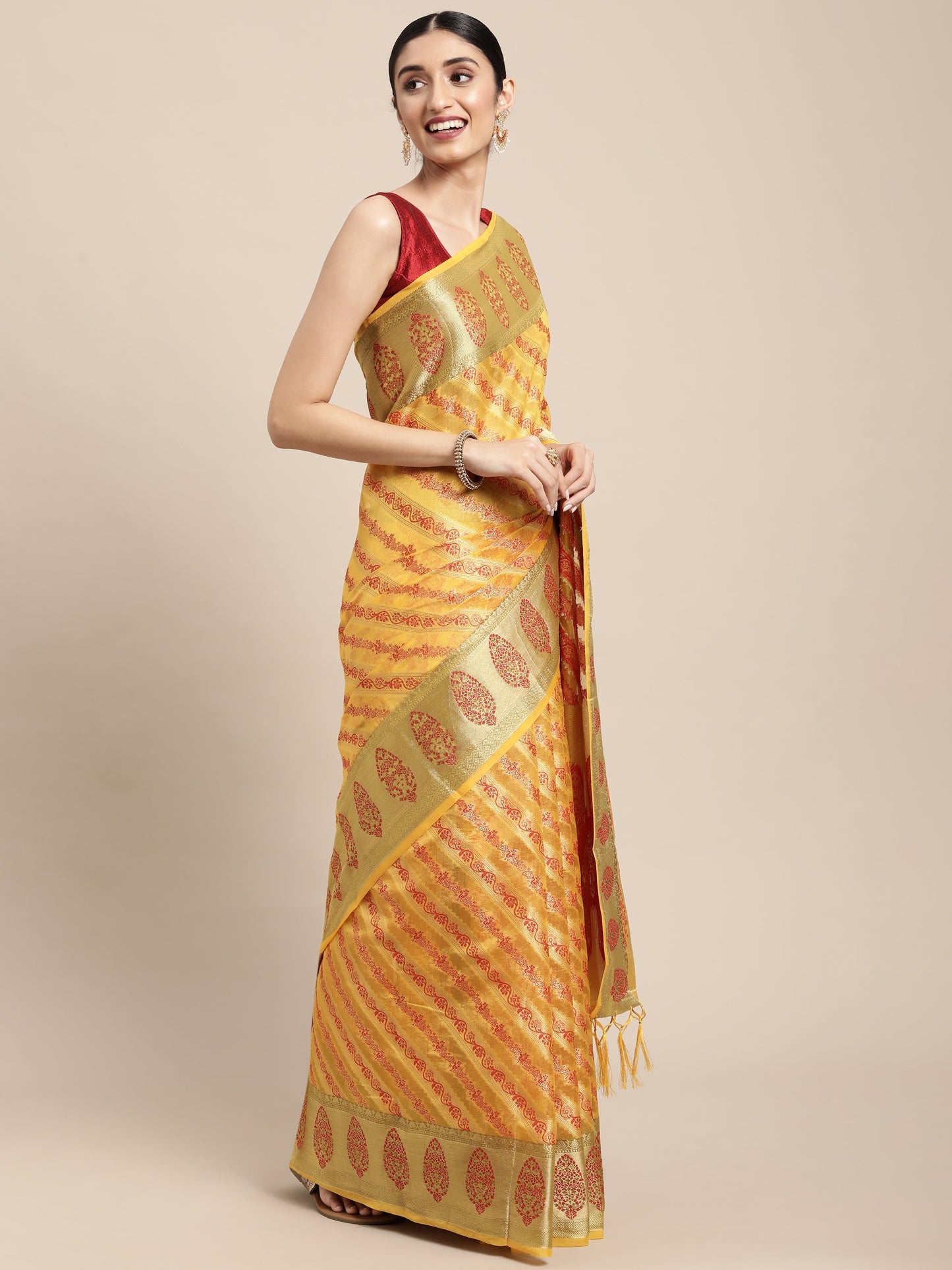 Dhiyona GR Women's Natasha Butter Yellow Organza Saree