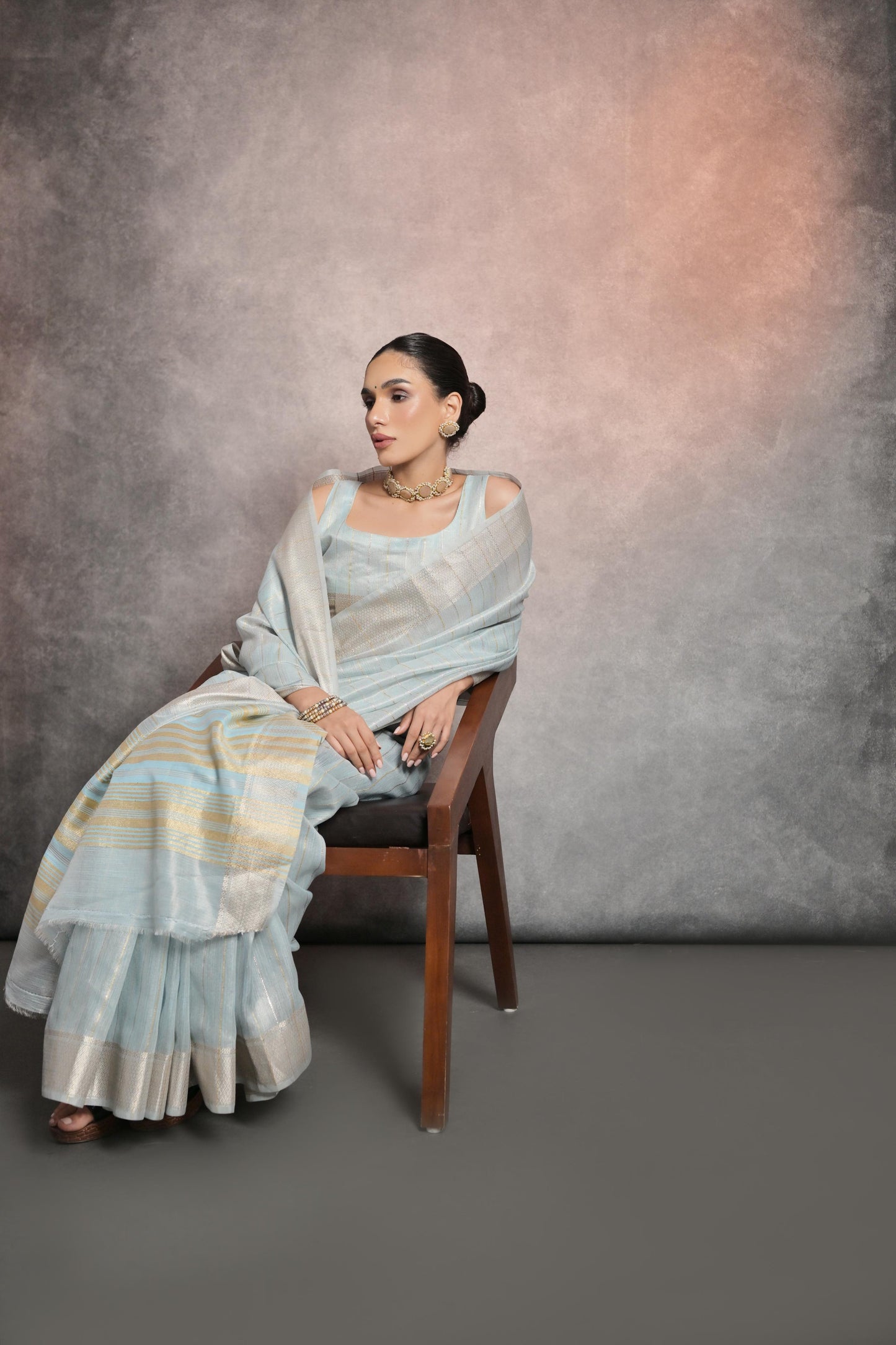 Dhiyona GR Women's Celeste Blue Soft Mulberry Tissue Cotton Saree