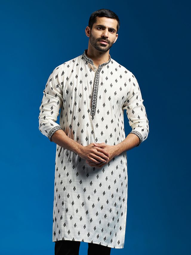 Men's Black Silk Blend Straight Kurta