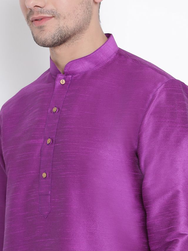 Men's Purple Silk Blend Straight Kurta Pyjama Set