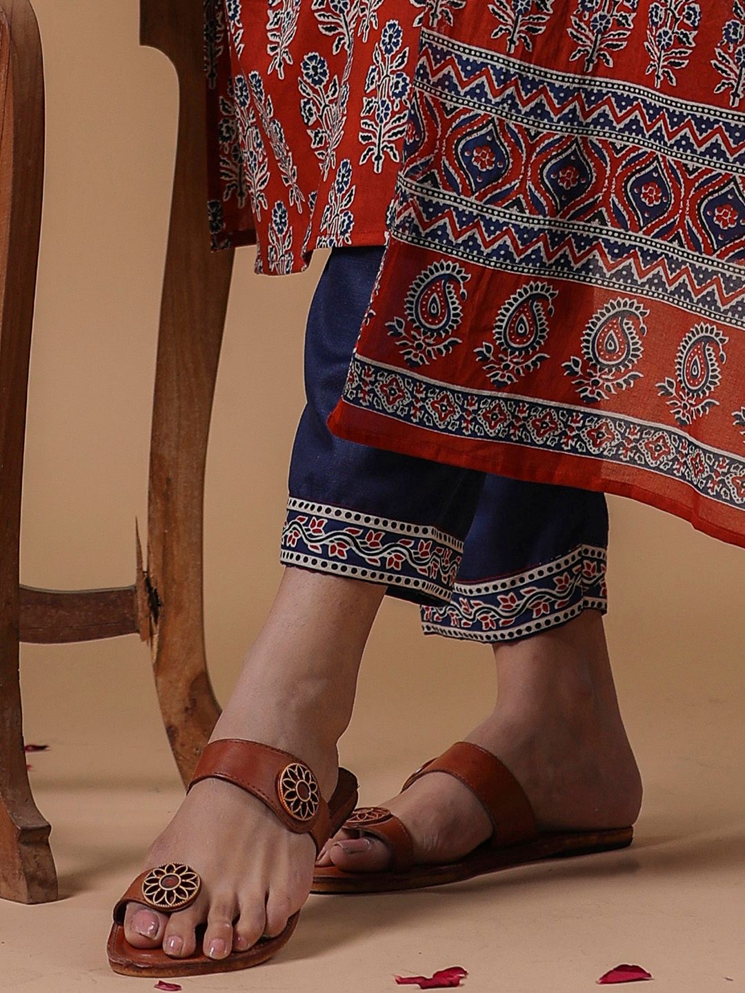 Women Rust Ethnic Motifs Printed Regular Pure Cotton Kurta with Trousers & With Dupatta