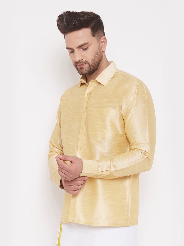 Men's Gold Silk Blend Straight Ethnic Shirt