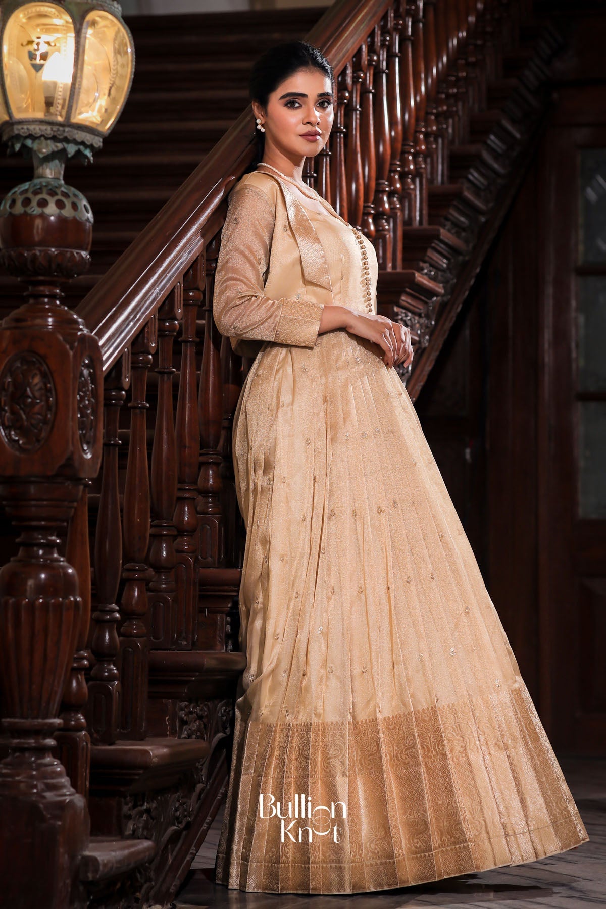 Dhiyona BN Nainika Zari Tissue Dress in Golden