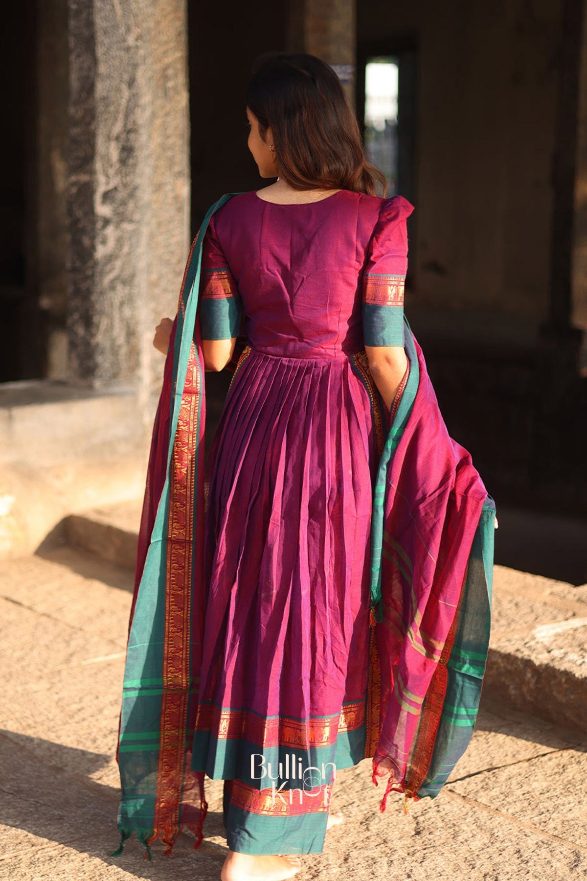 Dhiyona BN Narthaki Handloom Magenta V-neckline Suit Set