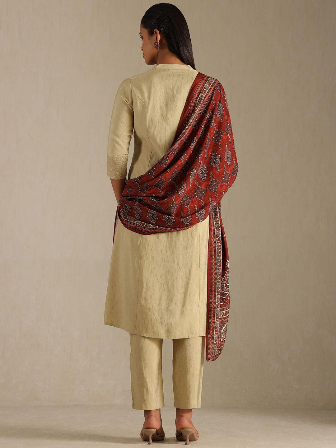 Dhiyona SO Women's Women Ethnic Motifs Solid A-Line Kurta with Trousers & Dupatta