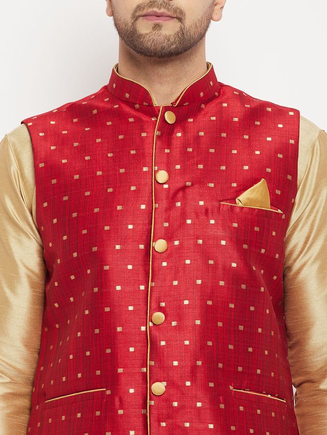 Men's Maroon Silk Blend Straight Nehru Jacket