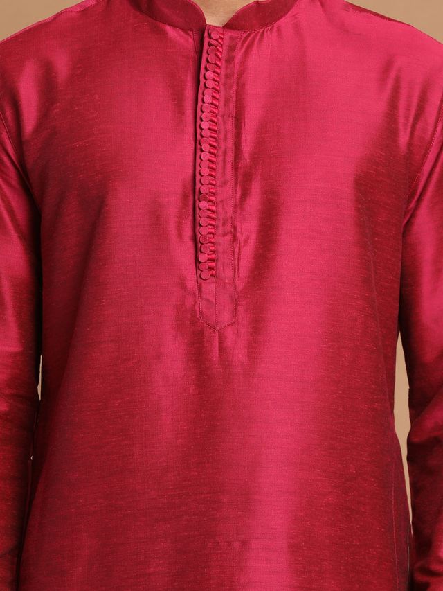 Men's Magenta Cotton Blend Straight Kurta