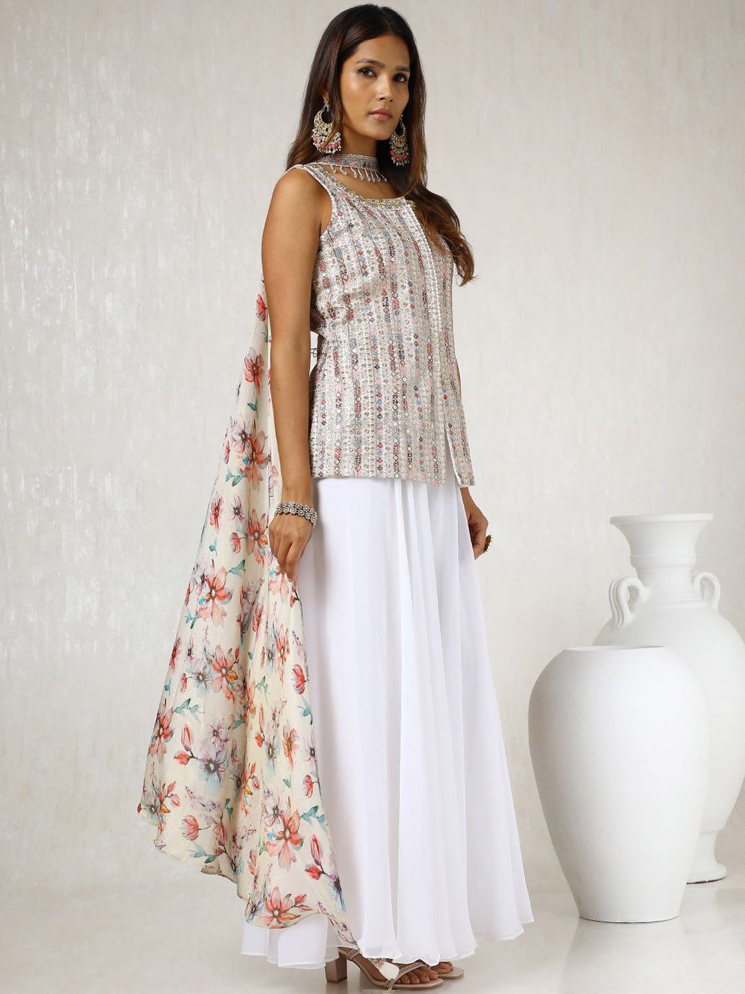 Dhiyona SO Women's Alina Cut Ethnic Motifs Embroidered Sequinned Straight Kurti with Palazzos & Dupatta