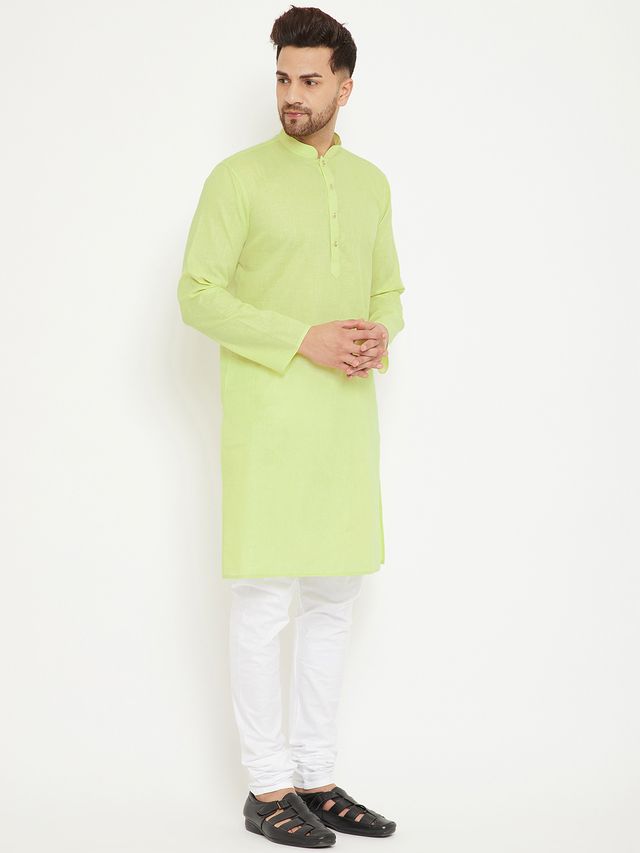 Men's Green Cotton Blend Straight Kurta Pyjama Set