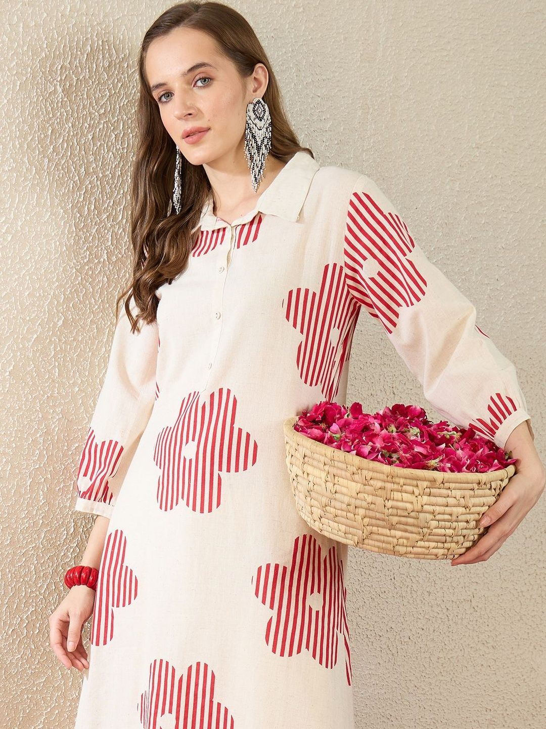 Floral Printed Pure Cotton A Line Kurta With Trousers