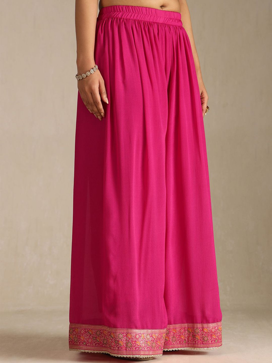Dhiyona SO Women's Floral Printed Beads & Stones Brocade Weave Round Neck Kurta With Palazzos & Dupatta