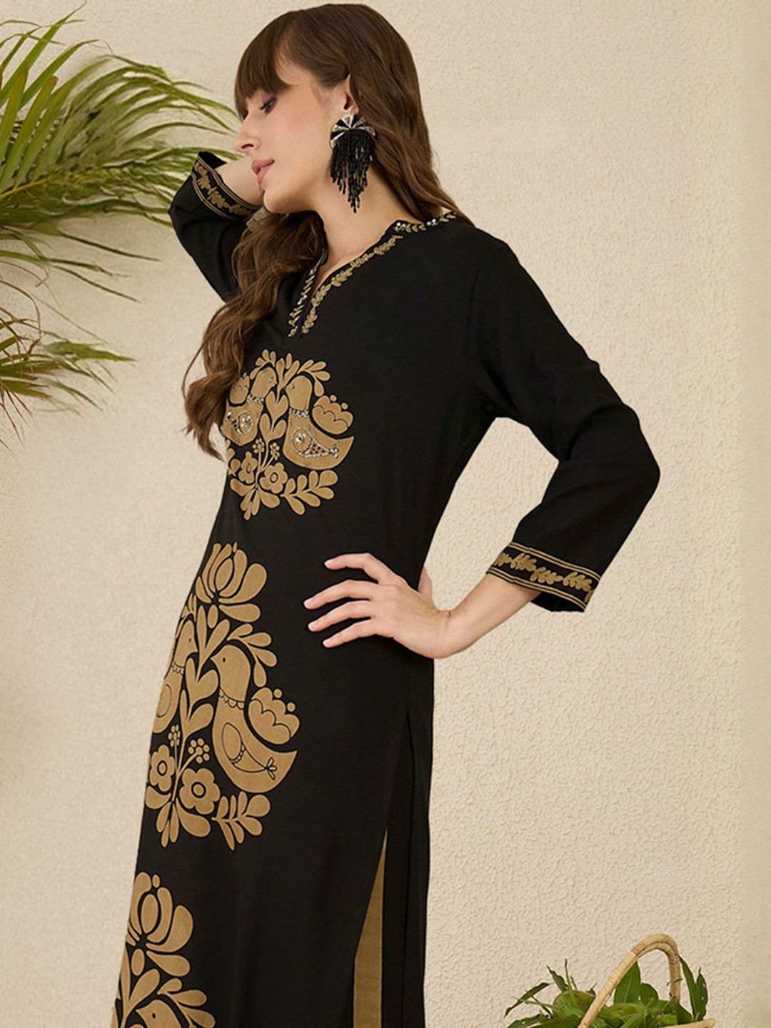 Ethnic Motifs Printed Mandarin Collar A-Line Kurta With Palazzos