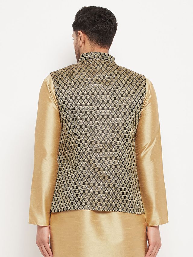 Men's Black Silk Blend Straight Nehru Jacket
