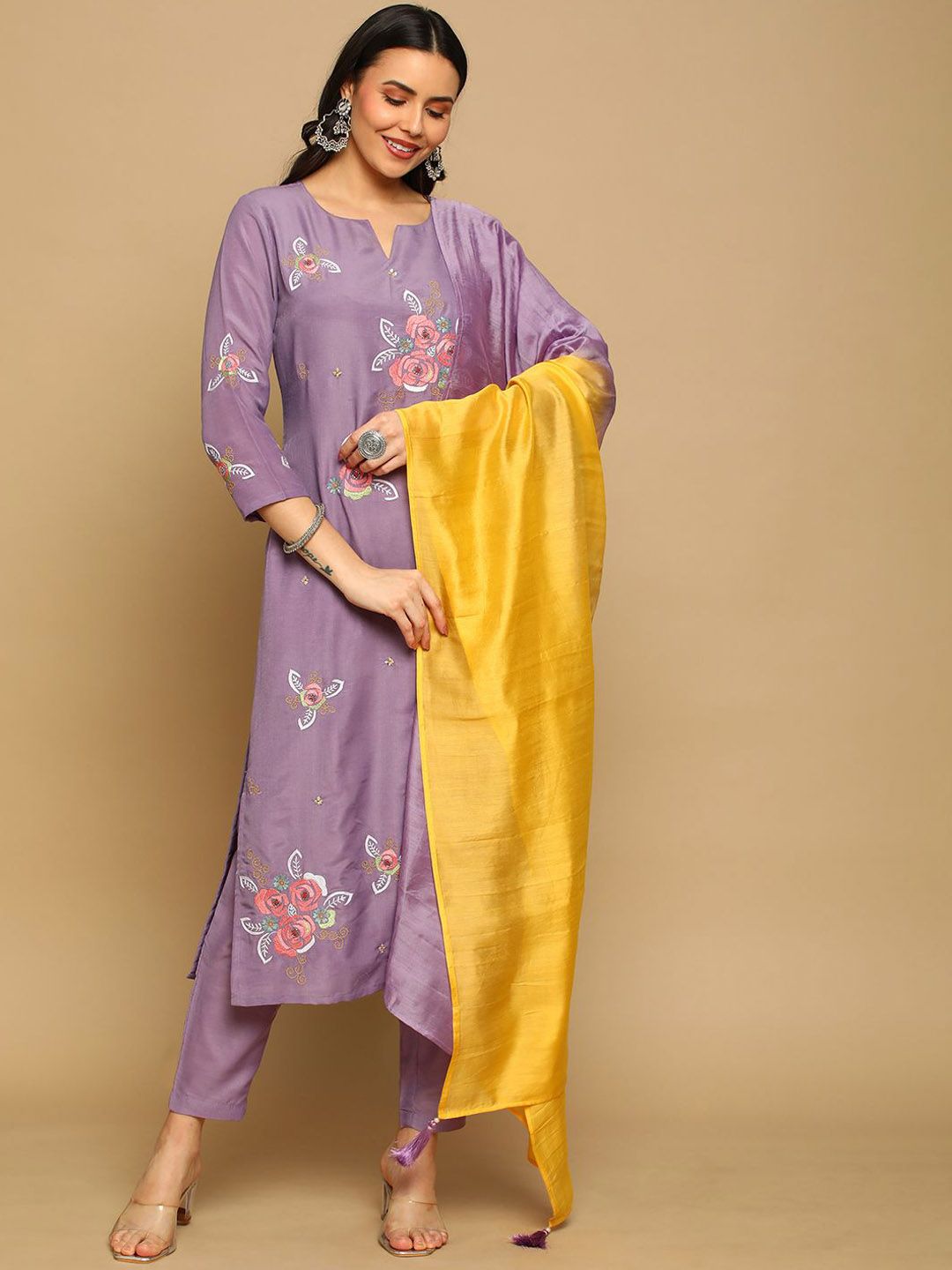 Dhiyona SN Women's Floral Embroidered Kurta with Trousers & Dupatta