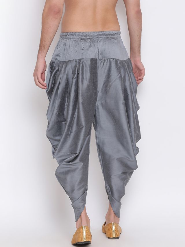 Men's Grey Silk Blend Straight Dhoti