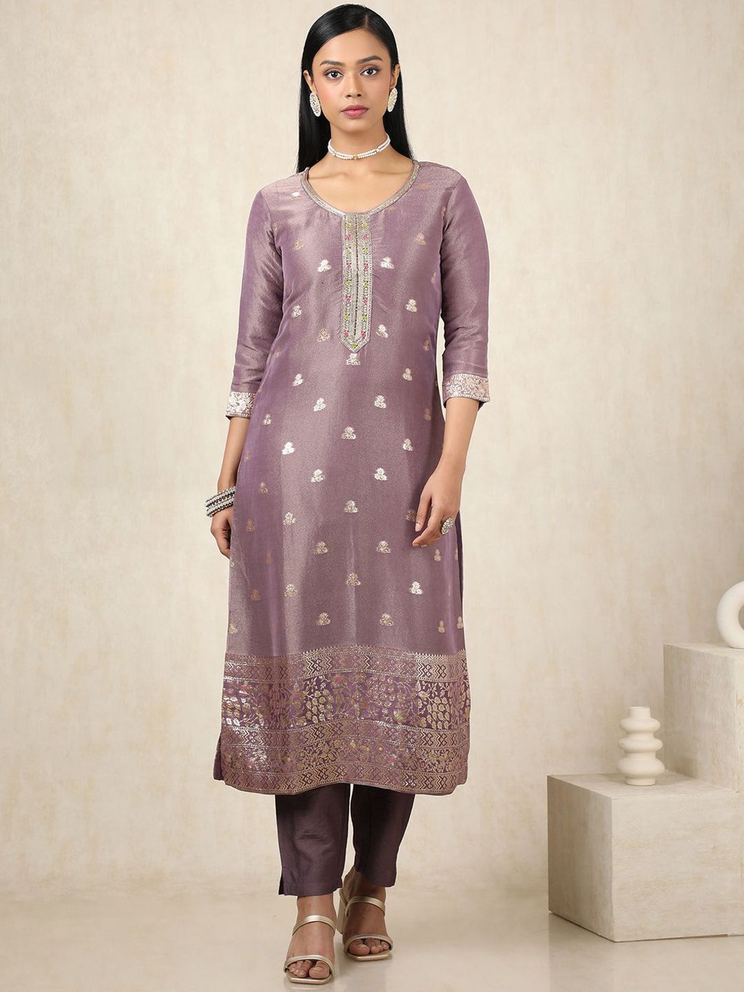 Dhiyona SO Women's Ethnic Motifs Woven Design Kurta With Trousers & Dupatta