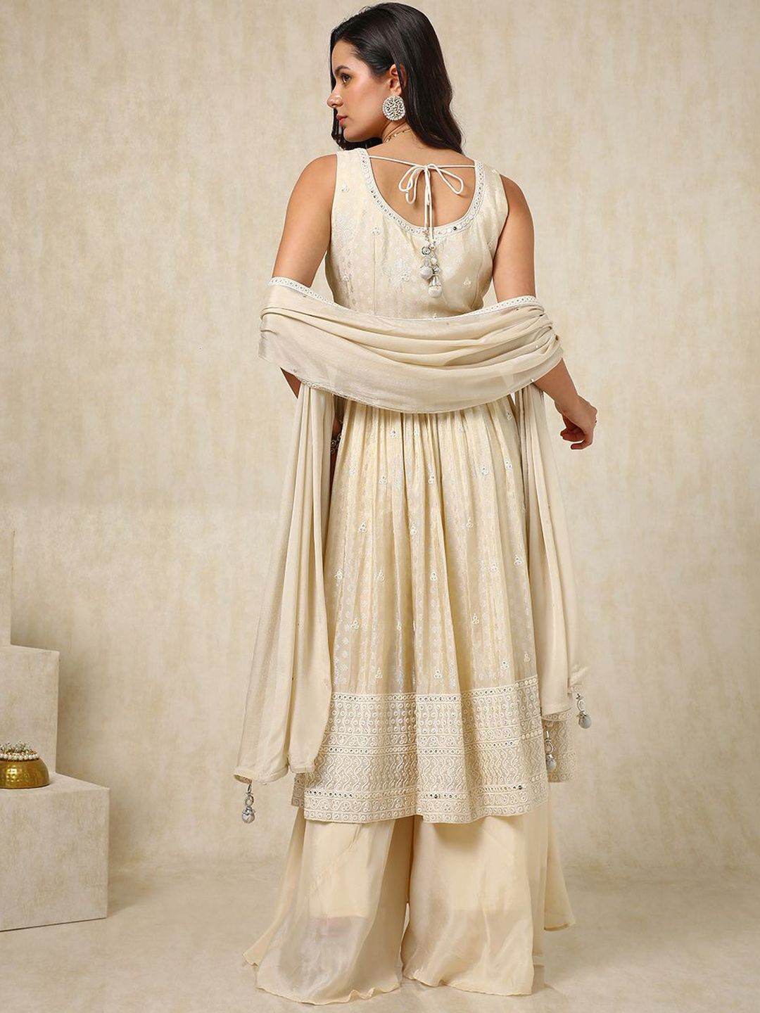 Dhiyona SO Women's Alina Cut Ethnic Motifs Embroidered Sequinned Anarkali Kurta with Palazzos & Dupatta