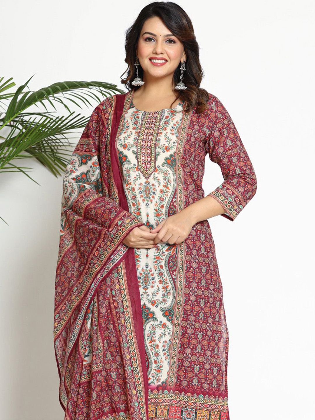 Dhiyona VA Women's Paisley Printed Regular Beads and Stones Pure Cotton Kurta with Trousers & With Dupatta