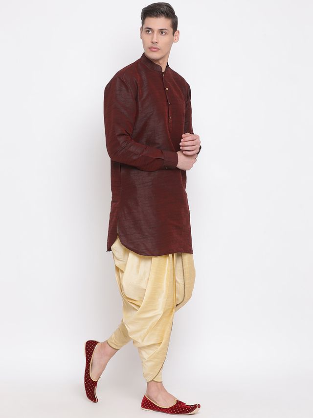 Men's Gold Silk Blend Regular Dhoti