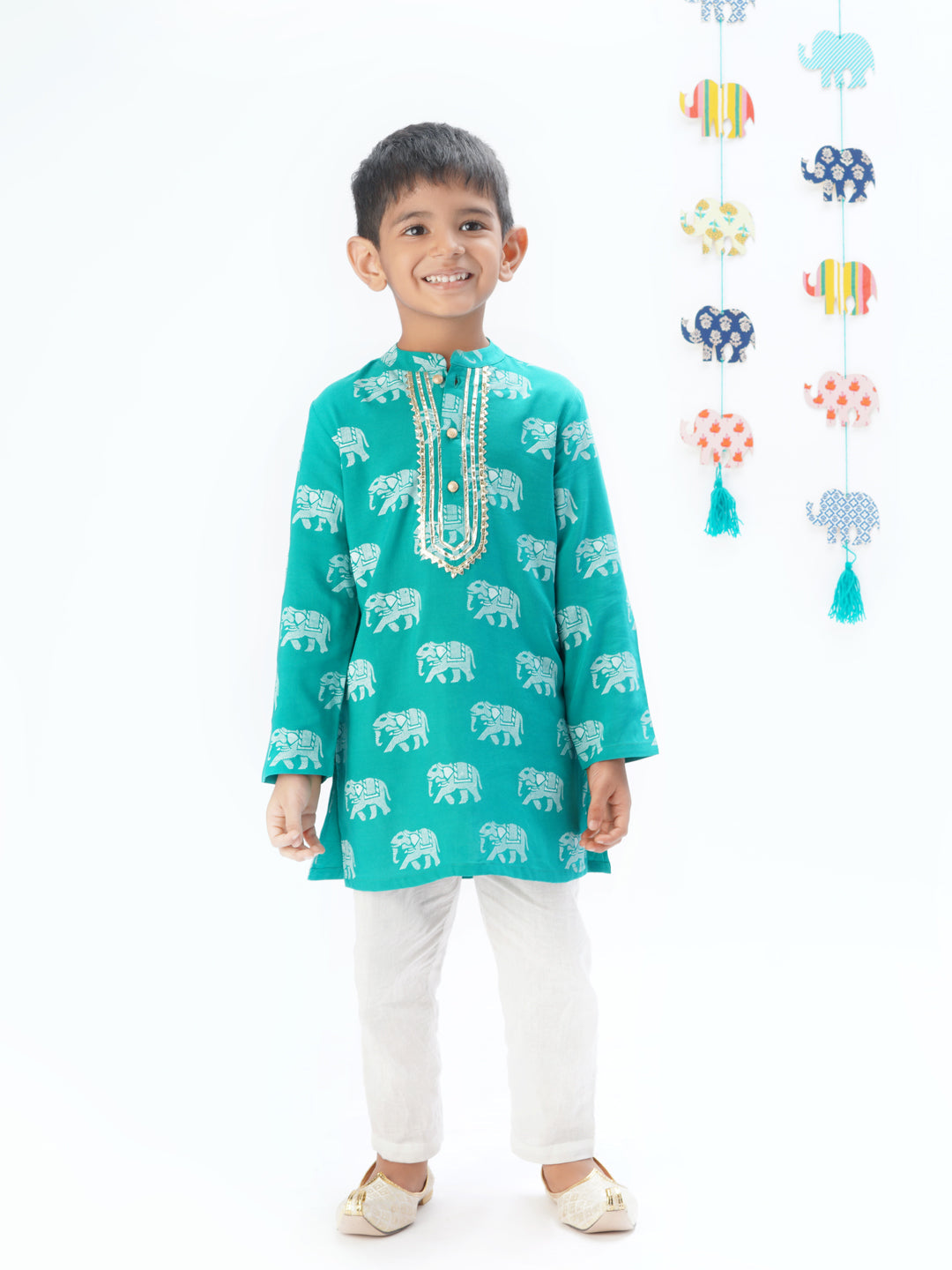 Trunk Tales Boys Green Kurta with Pant set