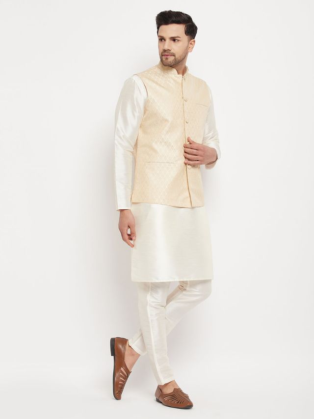 Men's Cream Silk Blend Straight Nehru Jacket