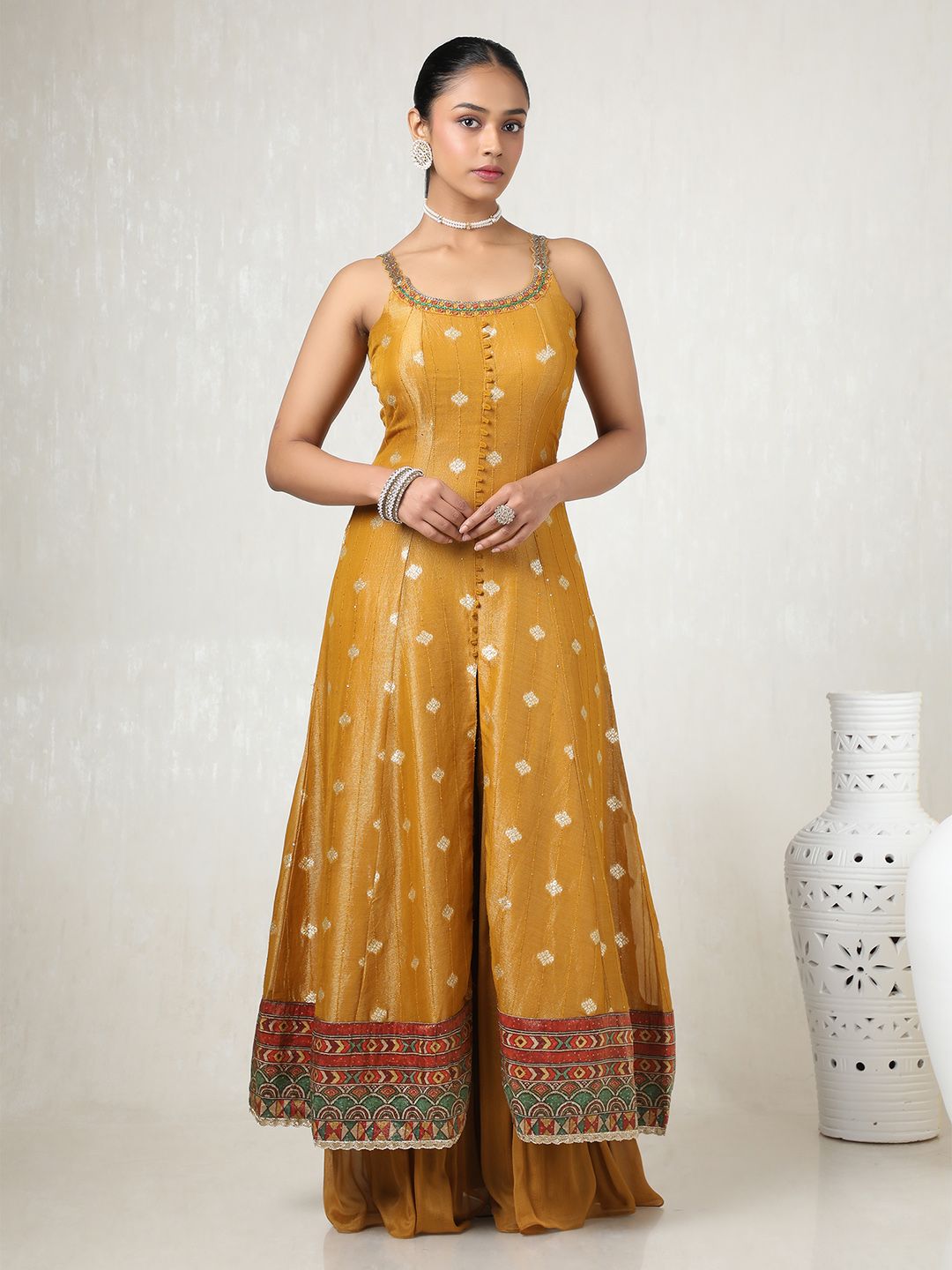 Dhiyona SO Women's Women Alina Cut Floral Regular Sequinned Kurta with Palazzos & With Dupatta