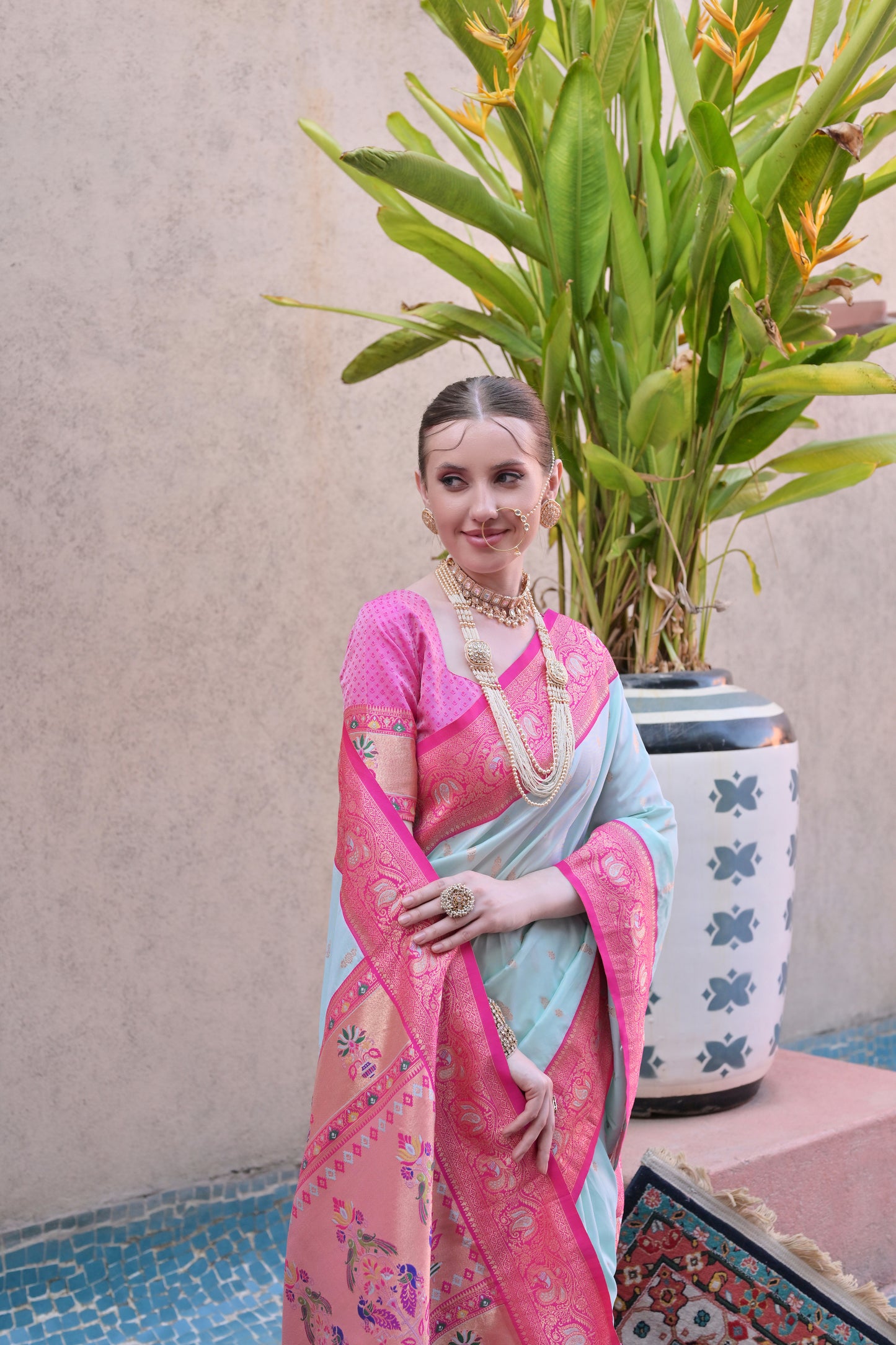 Women Paithani Aarti Sea Green Saree With Unstiched Blouse