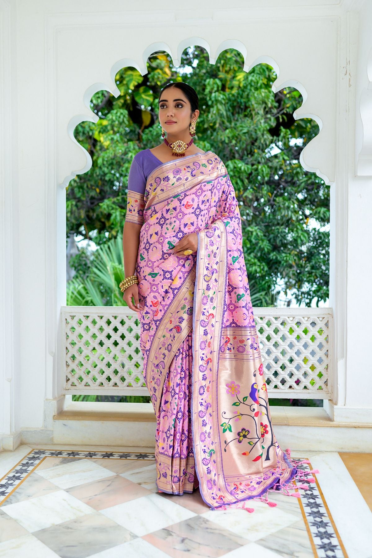 Women Paithani Mena 2 Babypink Saree With Unstiched Blouse