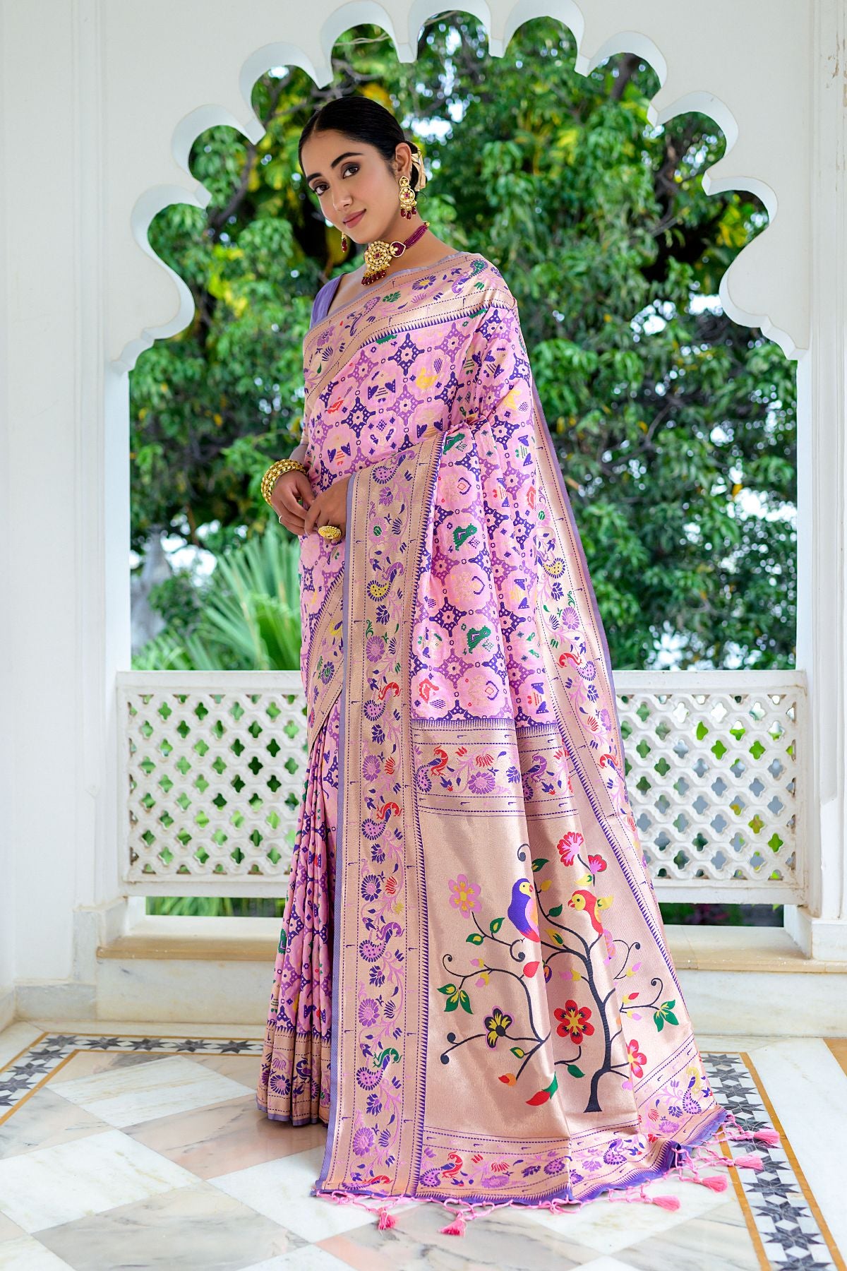 Women Paithani Mena 2 Babypink Saree With Unstiched Blouse