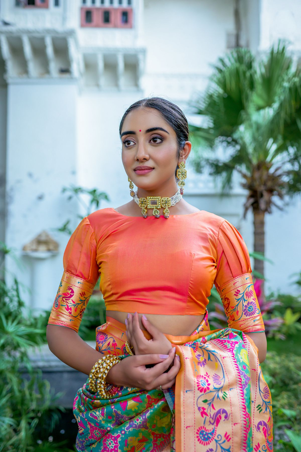 Women Paithani Mena 2 Mahendi Saree With Unstiched Blouse