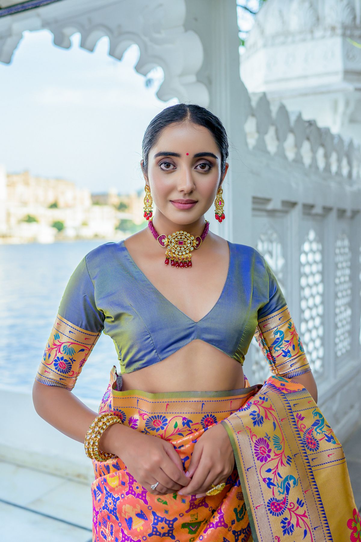 Women Paithani Mena 2 Peach Saree With Unstiched Blouse