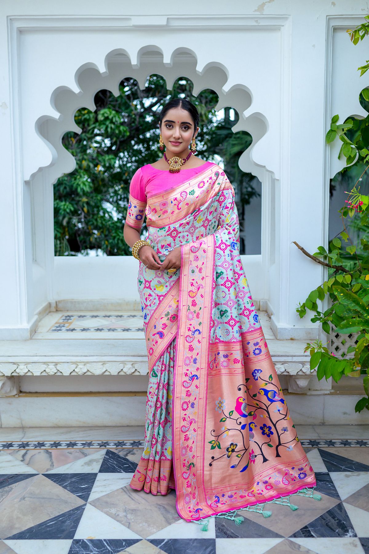 Women Paithani Mena 2 Seagreen Saree With Unstiched Blouse