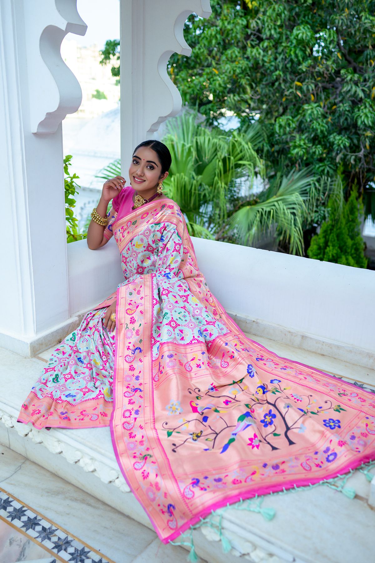 Women Paithani Mena 2 Seagreen Saree With Unstiched Blouse